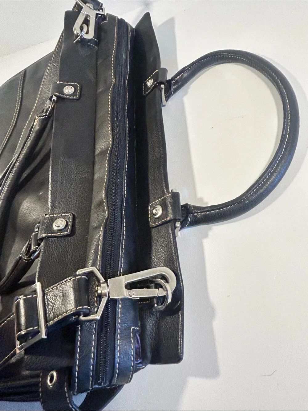 Black Leather Purse Bag Franklin Covey Briefcase Work Tote Shoulder Bag Business - Picture 9 of 16